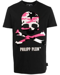 schwarzes bedrucktes T-Shirt mit einem Rundhalsausschnitt von Philipp Plein