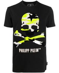 schwarzes bedrucktes T-Shirt mit einem Rundhalsausschnitt von Philipp Plein