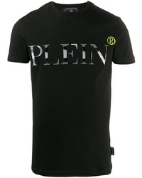 schwarzes bedrucktes T-Shirt mit einem Rundhalsausschnitt von Philipp Plein