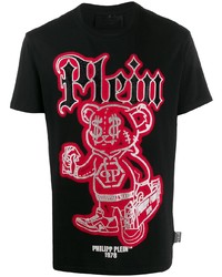 schwarzes bedrucktes T-Shirt mit einem Rundhalsausschnitt von Philipp Plein