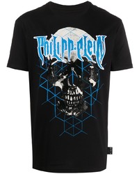 schwarzes bedrucktes T-Shirt mit einem Rundhalsausschnitt von Philipp Plein