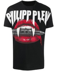 schwarzes bedrucktes T-Shirt mit einem Rundhalsausschnitt von Philipp Plein