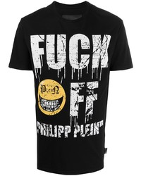 schwarzes bedrucktes T-Shirt mit einem Rundhalsausschnitt von Philipp Plein