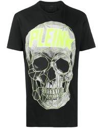 schwarzes bedrucktes T-Shirt mit einem Rundhalsausschnitt von Philipp Plein