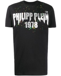 schwarzes bedrucktes T-Shirt mit einem Rundhalsausschnitt von Philipp Plein