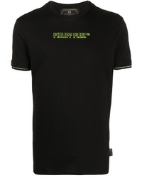 schwarzes bedrucktes T-Shirt mit einem Rundhalsausschnitt von Philipp Plein