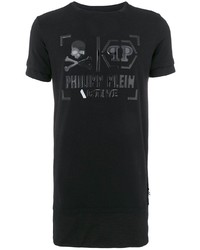 schwarzes bedrucktes T-Shirt mit einem Rundhalsausschnitt von Philipp Plein