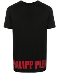 schwarzes bedrucktes T-Shirt mit einem Rundhalsausschnitt von Philipp Plein