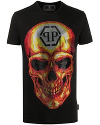 schwarzes bedrucktes T-Shirt mit einem Rundhalsausschnitt von Philipp Plein