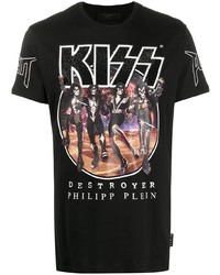 schwarzes bedrucktes T-Shirt mit einem Rundhalsausschnitt von Philipp Plein