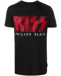 schwarzes bedrucktes T-Shirt mit einem Rundhalsausschnitt von Philipp Plein