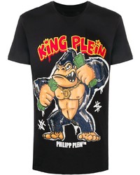 schwarzes bedrucktes T-Shirt mit einem Rundhalsausschnitt von Philipp Plein