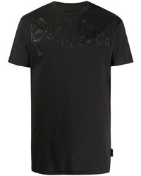 schwarzes bedrucktes T-Shirt mit einem Rundhalsausschnitt von Philipp Plein