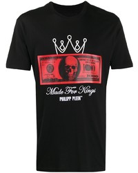 schwarzes bedrucktes T-Shirt mit einem Rundhalsausschnitt von Philipp Plein