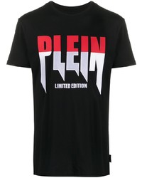 schwarzes bedrucktes T-Shirt mit einem Rundhalsausschnitt von Philipp Plein