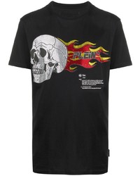 schwarzes bedrucktes T-Shirt mit einem Rundhalsausschnitt von Philipp Plein