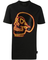 schwarzes bedrucktes T-Shirt mit einem Rundhalsausschnitt von Philipp Plein