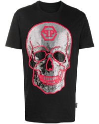 schwarzes bedrucktes T-Shirt mit einem Rundhalsausschnitt von Philipp Plein