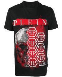 schwarzes bedrucktes T-Shirt mit einem Rundhalsausschnitt von Philipp Plein