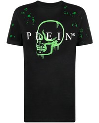 schwarzes bedrucktes T-Shirt mit einem Rundhalsausschnitt von Philipp Plein