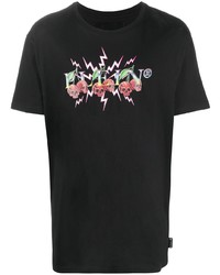 schwarzes bedrucktes T-Shirt mit einem Rundhalsausschnitt von Philipp Plein