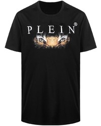 schwarzes bedrucktes T-Shirt mit einem Rundhalsausschnitt von Philipp Plein