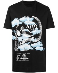 schwarzes bedrucktes T-Shirt mit einem Rundhalsausschnitt von Philipp Plein