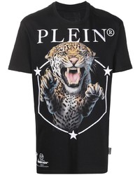 schwarzes bedrucktes T-Shirt mit einem Rundhalsausschnitt von Philipp Plein