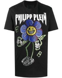 schwarzes bedrucktes T-Shirt mit einem Rundhalsausschnitt von Philipp Plein