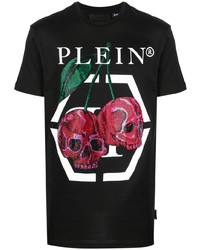 schwarzes bedrucktes T-Shirt mit einem Rundhalsausschnitt von Philipp Plein