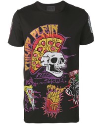 schwarzes bedrucktes T-Shirt mit einem Rundhalsausschnitt von Philipp Plein