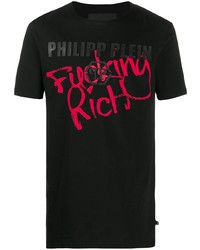 schwarzes bedrucktes T-Shirt mit einem Rundhalsausschnitt von Philipp Plein