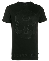 schwarzes bedrucktes T-Shirt mit einem Rundhalsausschnitt von Philipp Plein