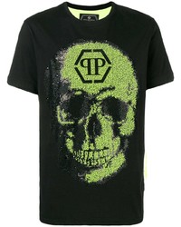 schwarzes bedrucktes T-Shirt mit einem Rundhalsausschnitt von Philipp Plein