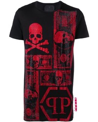 schwarzes bedrucktes T-Shirt mit einem Rundhalsausschnitt von Philipp Plein