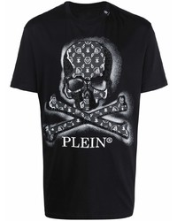 schwarzes bedrucktes T-Shirt mit einem Rundhalsausschnitt von Philipp Plein