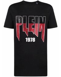 schwarzes bedrucktes T-Shirt mit einem Rundhalsausschnitt von Philipp Plein