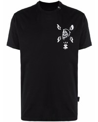 schwarzes bedrucktes T-Shirt mit einem Rundhalsausschnitt von Philipp Plein