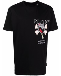 schwarzes bedrucktes T-Shirt mit einem Rundhalsausschnitt von Philipp Plein