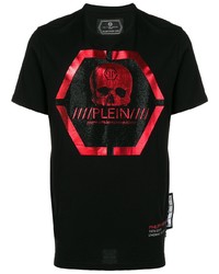 schwarzes bedrucktes T-Shirt mit einem Rundhalsausschnitt von Philipp Plein