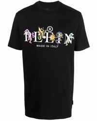 schwarzes bedrucktes T-Shirt mit einem Rundhalsausschnitt von Philipp Plein