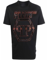 schwarzes bedrucktes T-Shirt mit einem Rundhalsausschnitt von Philipp Plein