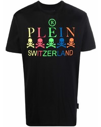 schwarzes bedrucktes T-Shirt mit einem Rundhalsausschnitt von Philipp Plein