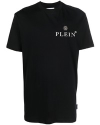 schwarzes bedrucktes T-Shirt mit einem Rundhalsausschnitt von Philipp Plein