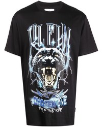 schwarzes bedrucktes T-Shirt mit einem Rundhalsausschnitt von Philipp Plein