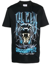 schwarzes bedrucktes T-Shirt mit einem Rundhalsausschnitt von Philipp Plein