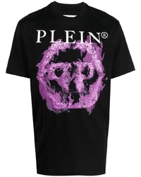 schwarzes bedrucktes T-Shirt mit einem Rundhalsausschnitt von Philipp Plein