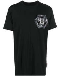 schwarzes bedrucktes T-Shirt mit einem Rundhalsausschnitt von Philipp Plein