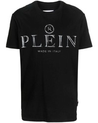 schwarzes bedrucktes T-Shirt mit einem Rundhalsausschnitt von Philipp Plein