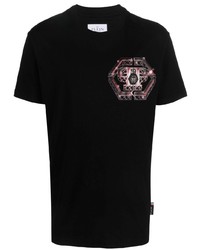 schwarzes bedrucktes T-Shirt mit einem Rundhalsausschnitt von Philipp Plein